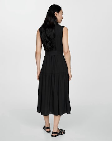Mango Black Linen Belted Dress