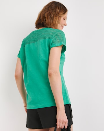 Green V Neck Lace Insert T-shirt