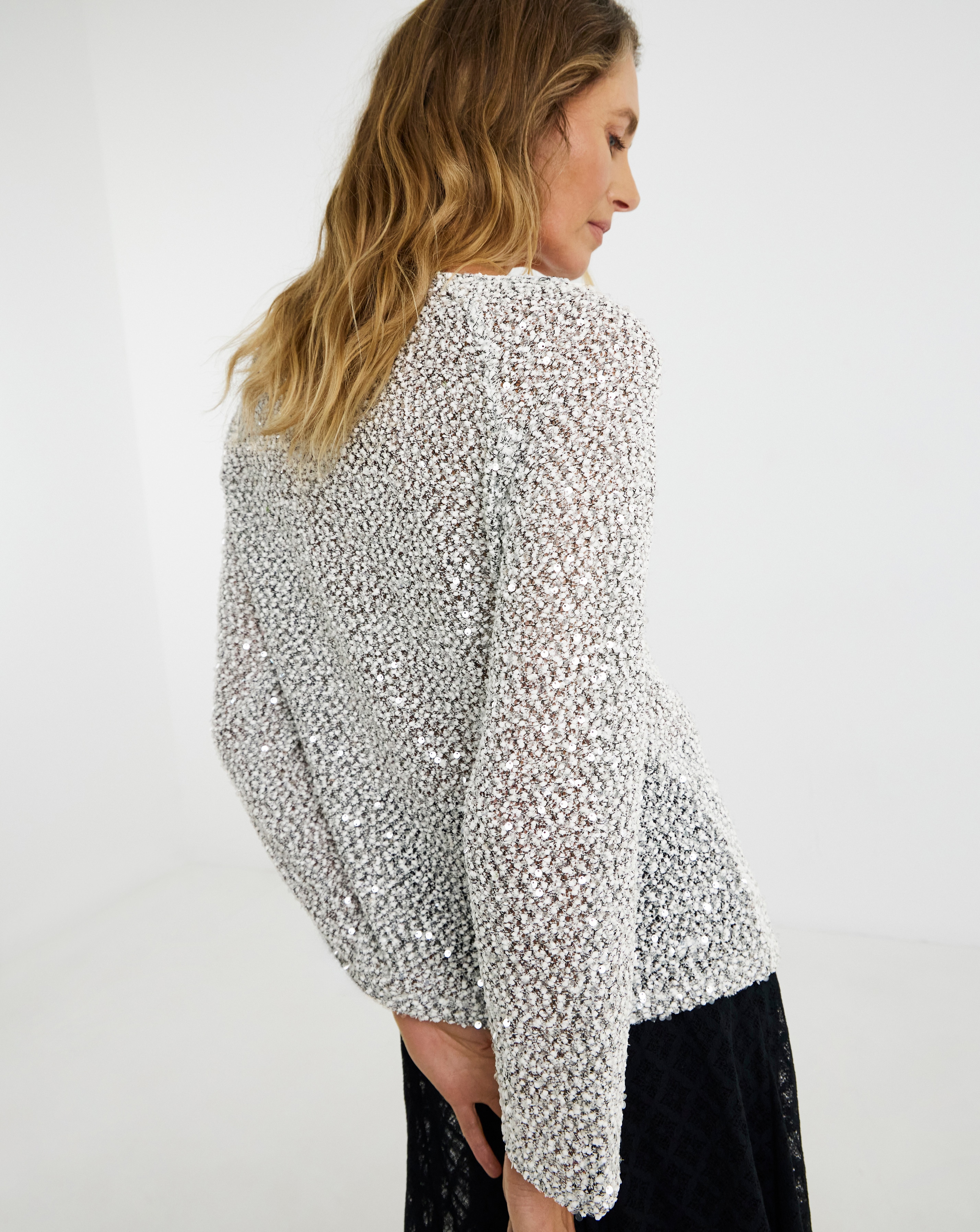 トップス room306 Random Dot Volume Tops Mono Sequin Popcorn Slouch Top | JD Williams