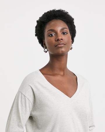 Pure Cotton Long Sleeve Slouch V-Neck Longline Top