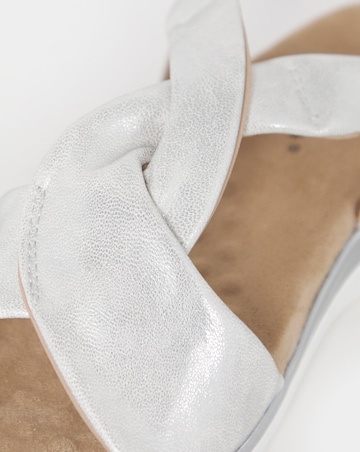 Cushion Walk White Shimmer Cross Strap Buckle Sandals - Wide Fit (E)