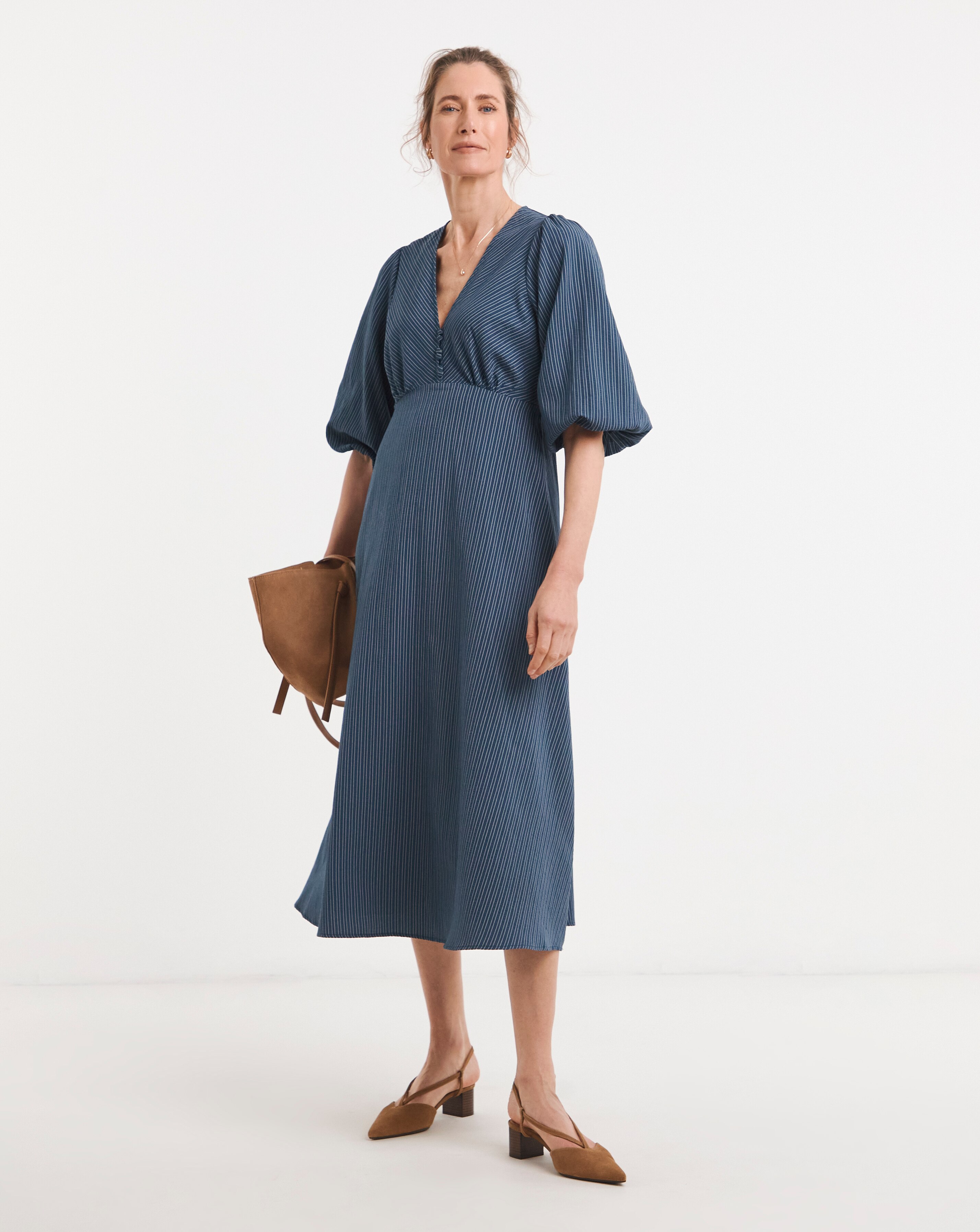 Stripe Button Detail Tea Dress