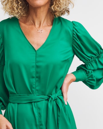 Balloon Frill Sleeve Swing Dress