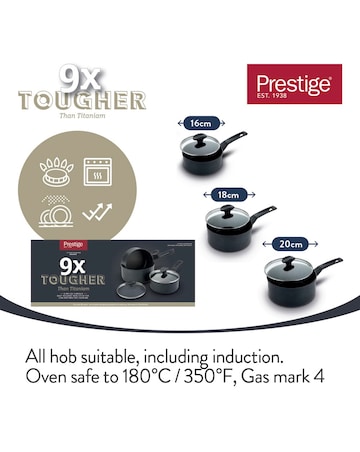 Prestige 9x Tougher 3 Piece Saucepan Set 16,18,20 CM