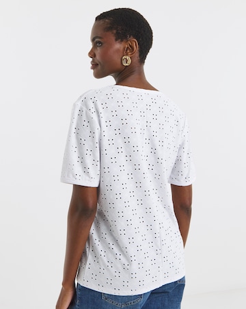 White V-Neck Broderie T-Shirt