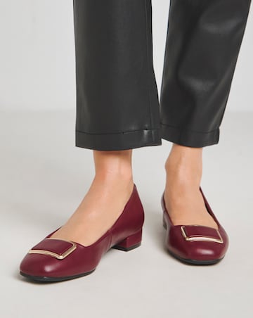 Heavenly Soles Ellen Low Block Heel Ballerina With Trim Extra Wide EEE Fit