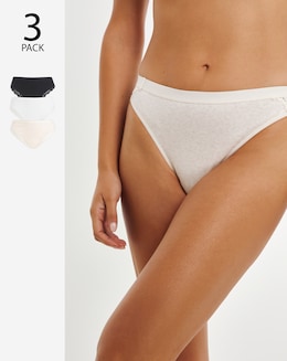 Pretty Secrets 3 Pack Harper Lace Rib Midi Brazilian Knickers