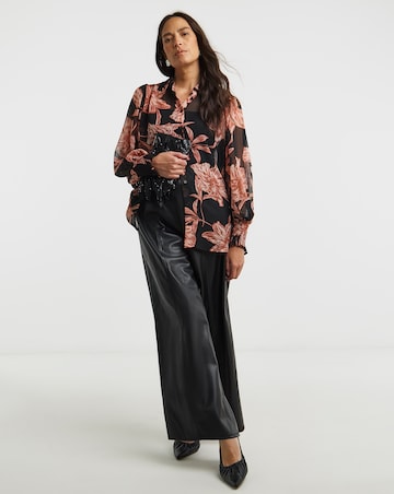 Printed Georgette Volume Sleeve Shirred Cuff Shirt