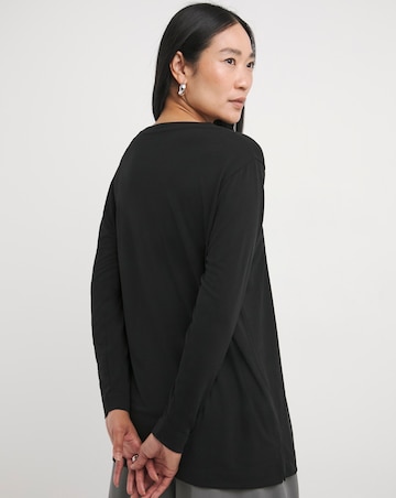 Black V-Neck Longline Split Hem Slouch T-Shirt