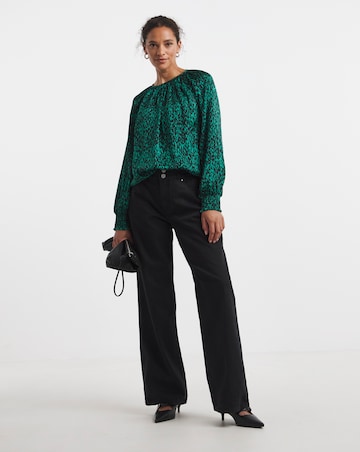 Printed Satin Raglan Sleeve Blouse