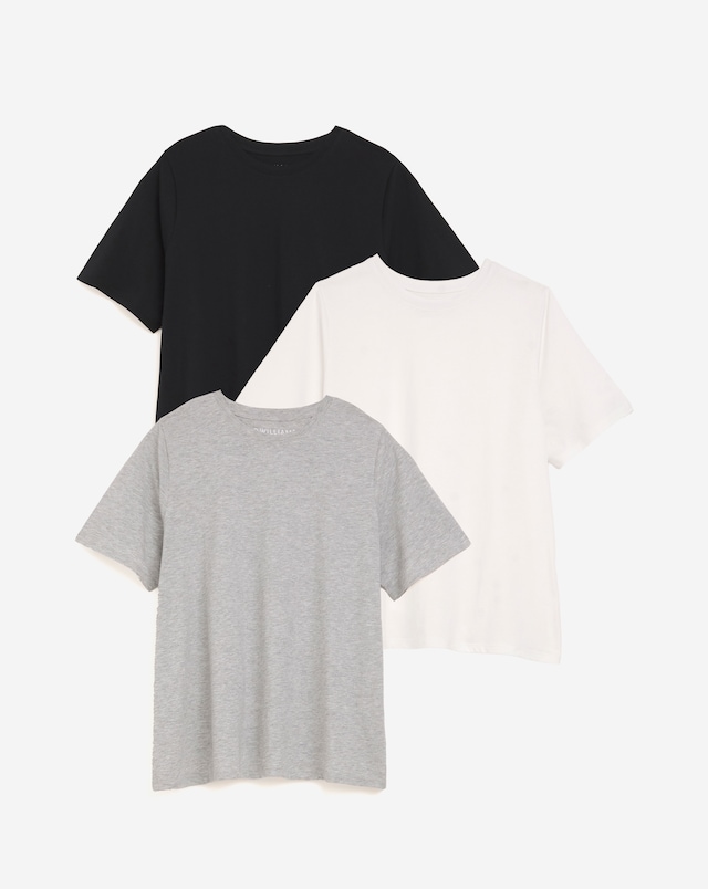 Black, White And Grey Pure Cotton Three Pack Crew Neck Short Sleeve T-Shirt