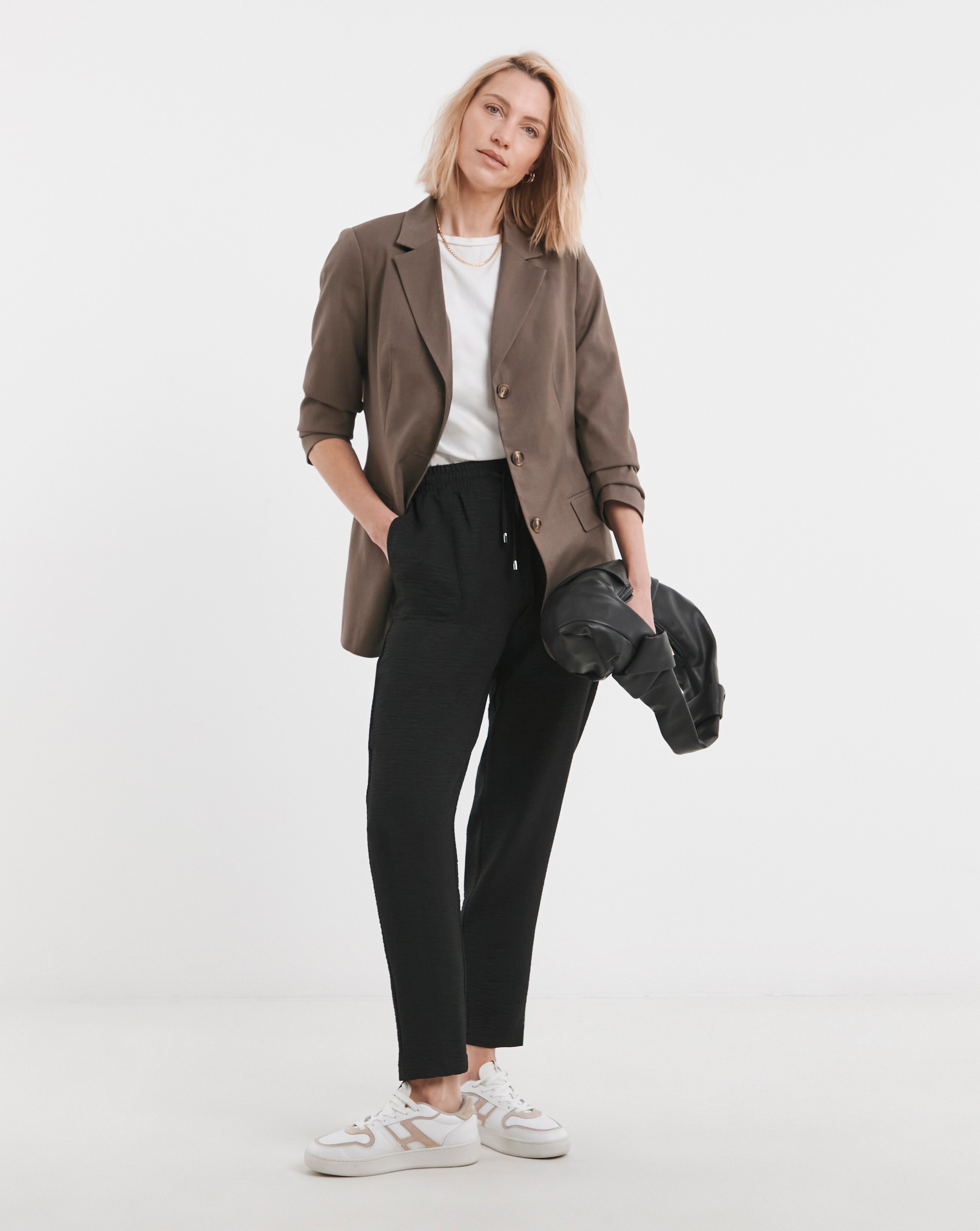 Black Textured Tapered Pull On Trouser