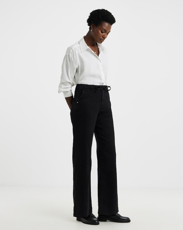 Black Fleece Lined Cosy Warm Feel Wide Leg Jeans