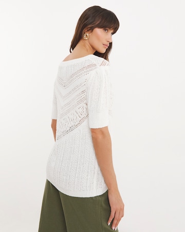 Ivory Crochet V Neck Short Sleeve Jumper