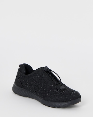 Cushion Walk Black Sparkle Diamante Toggle Trainers - Wide Fit (E)