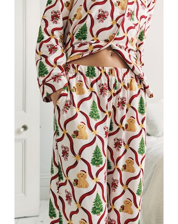 Chelsea Peers Jersey Button Up Christmas Dog Print Pyjama Set