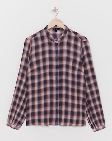 Cotton Collarless Button Through Long Sleeve Blouse