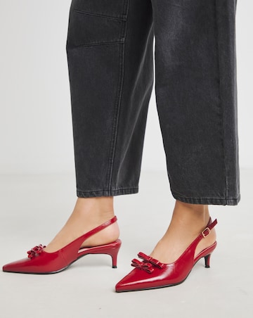 Heavenly Soles Elm Kitten Heel Slingback Shoes With Bow - Extra Wide Fit (EEE)