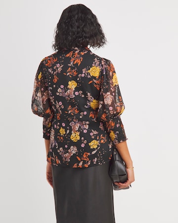 Floral Print Shirt With Extreme Shirred Cuff