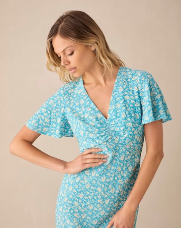 Ro&Zo Blue Ditsy Print Puff Sleeve Midi Dress
