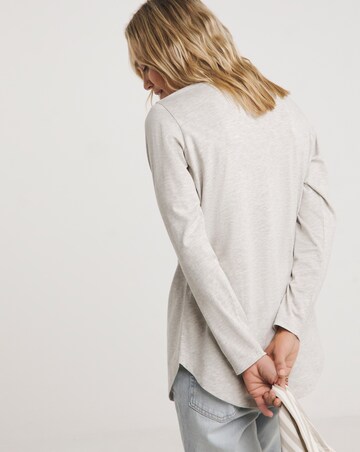 Oatmeal Marl Longline Curved Hem Top