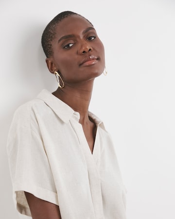 Linen Mix Collared Tunic Dress