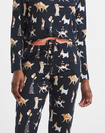 Chelsea Peers Jersey Crew Neck Christmas Dog Print Pyjama Set