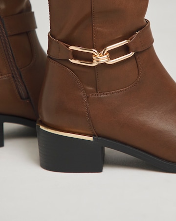 Heavenly Soles Ledger Knee High Boots With Trim Detailing Wide E Fit Curvy Calf