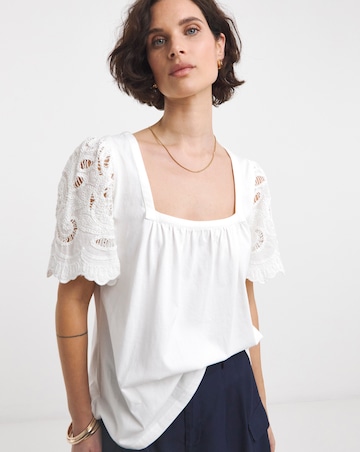 Square Neck Lace Sleeve Top