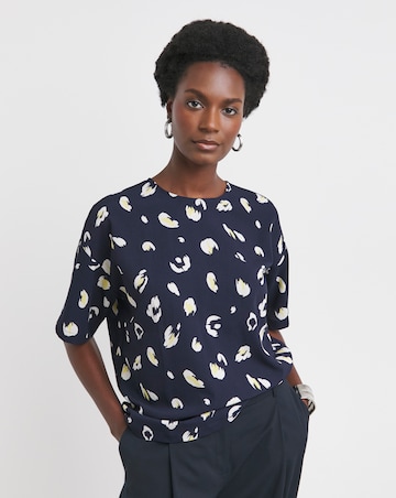 Crepe Printed Boxy Short Sleeve Top - Abstract Leopard