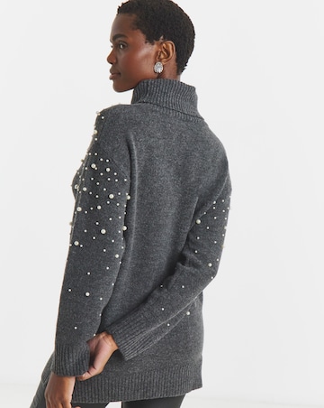 Charcoal Roll Neck Pearl Jumper