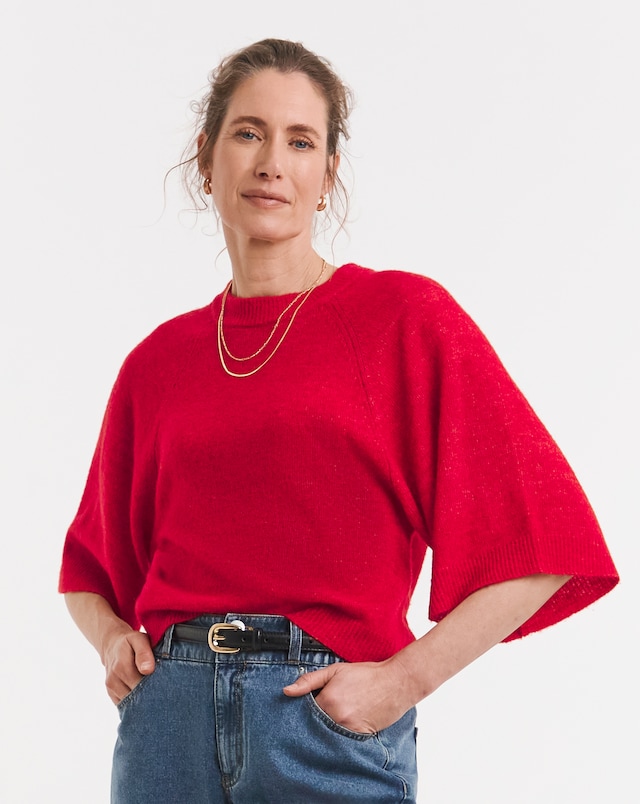 Red Fine Knit Wide Sleeve Jumper