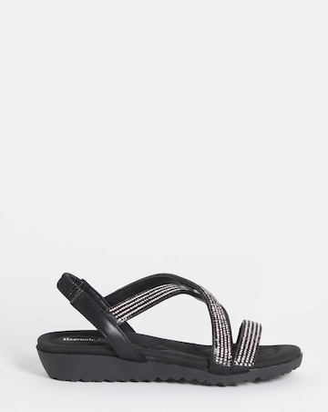 Heavenly Soles Breeze Low Wedge Comfort Diamante Sandals - Extra Wide Fit (EEE)