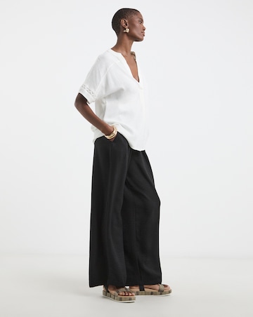 Crochet Trim Linen Mix Tunic Top