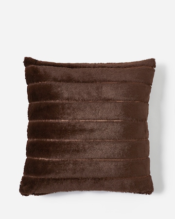 Large Ribbed Faux Fur Cushion - Chocolate