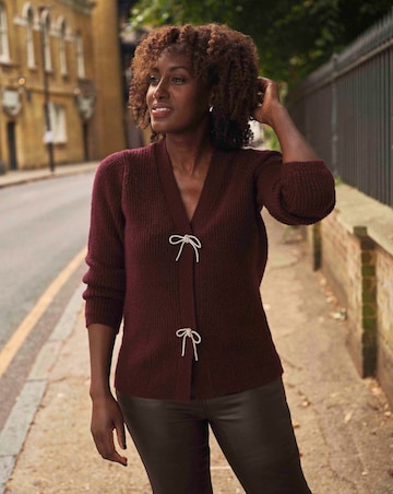 Berry Bow Button Long Sleeve Cardigan