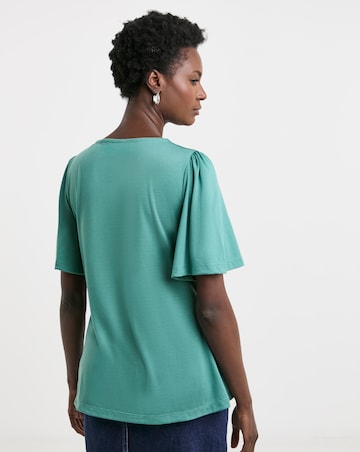 Teal V Neck Angel Sleeve Top