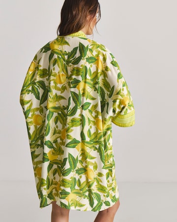 Border Print Open Kimono Beach Kaftan