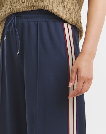 Navy Stretch Ponte Side Stripe Wide Leg Trouser