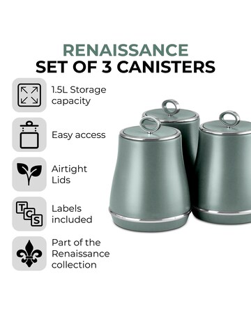 Tower Renaissance Green Set of 3 Canisters
