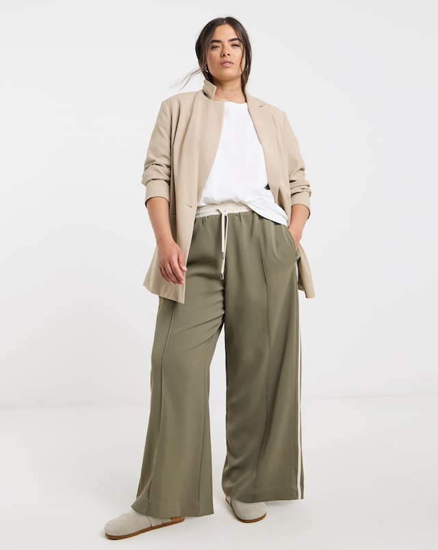 Simply Be Khaki Side Stripe Contrast Waistband Trouser