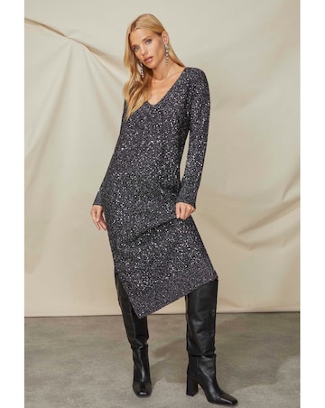Ro&Zo Sparkle Sequin V-Neck Knitted Dress