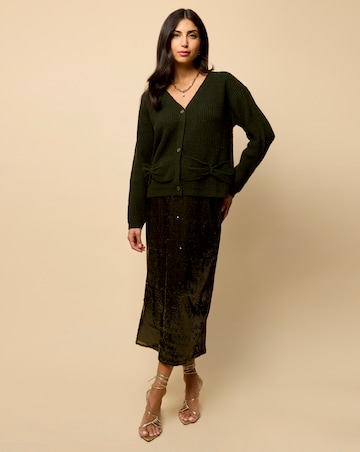 Little Mistress Khaki Bow Pocket Detail Cardigan