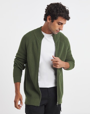 Fisherman Knitted Zip Through Cardigan