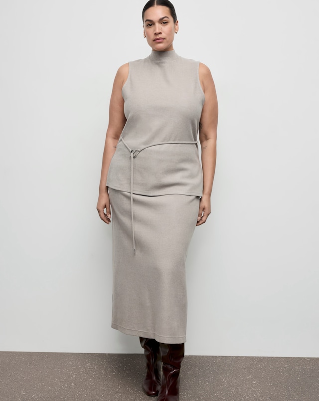 Mango Grey Woven Midi Skirt