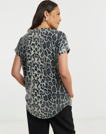 Sequin Longline Curved Hem Top