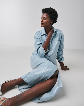 Clear Sequin Oversized Denim Shirt