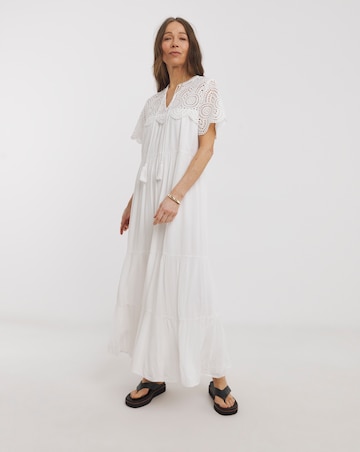 Crinkle Broderie Trim Smock Dress