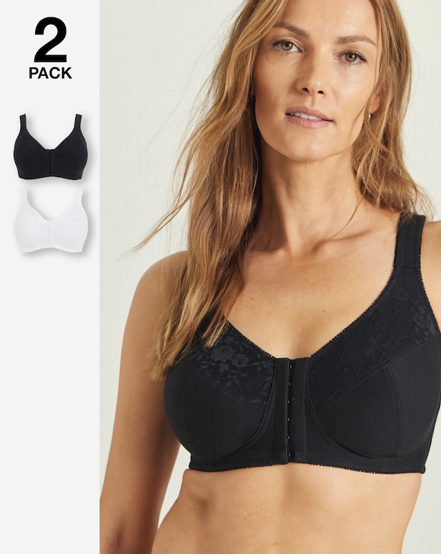 Pretty Secrets (2 Pack) New Sarah Front Fastening Cotton Non Wired Full Cup Bras
