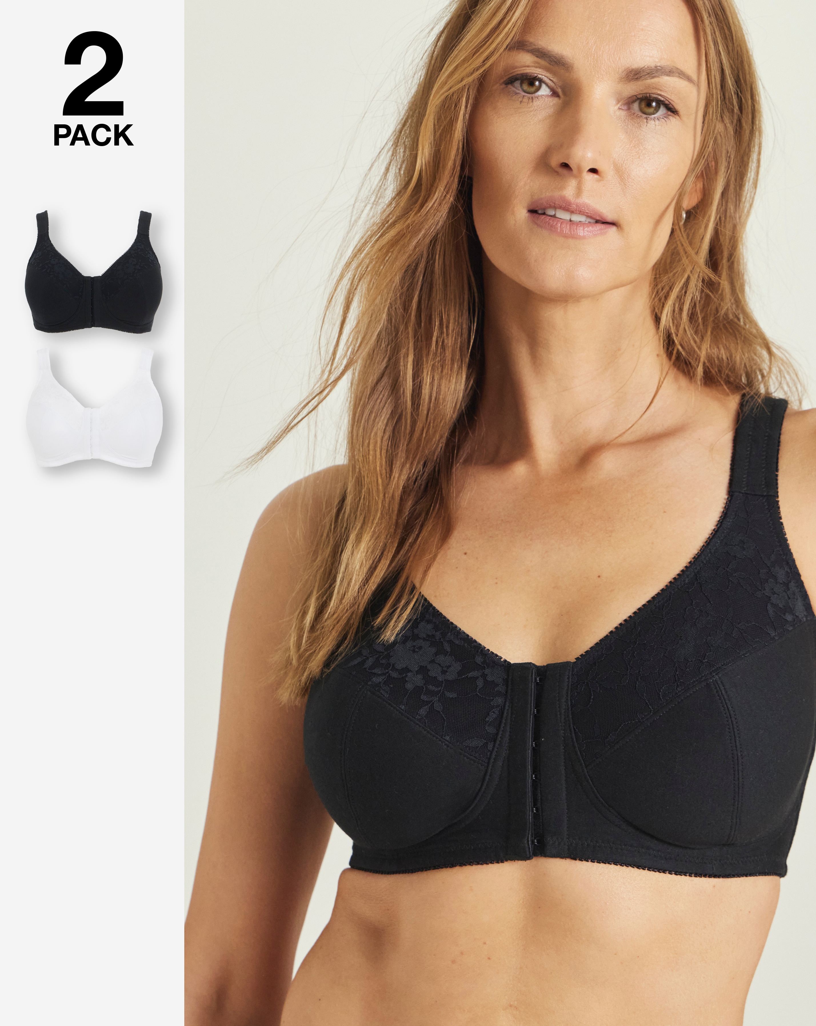 Pretty Secrets (2 Pack) New Sarah Front Fastening Cotton Non Wired Full Cup Bras